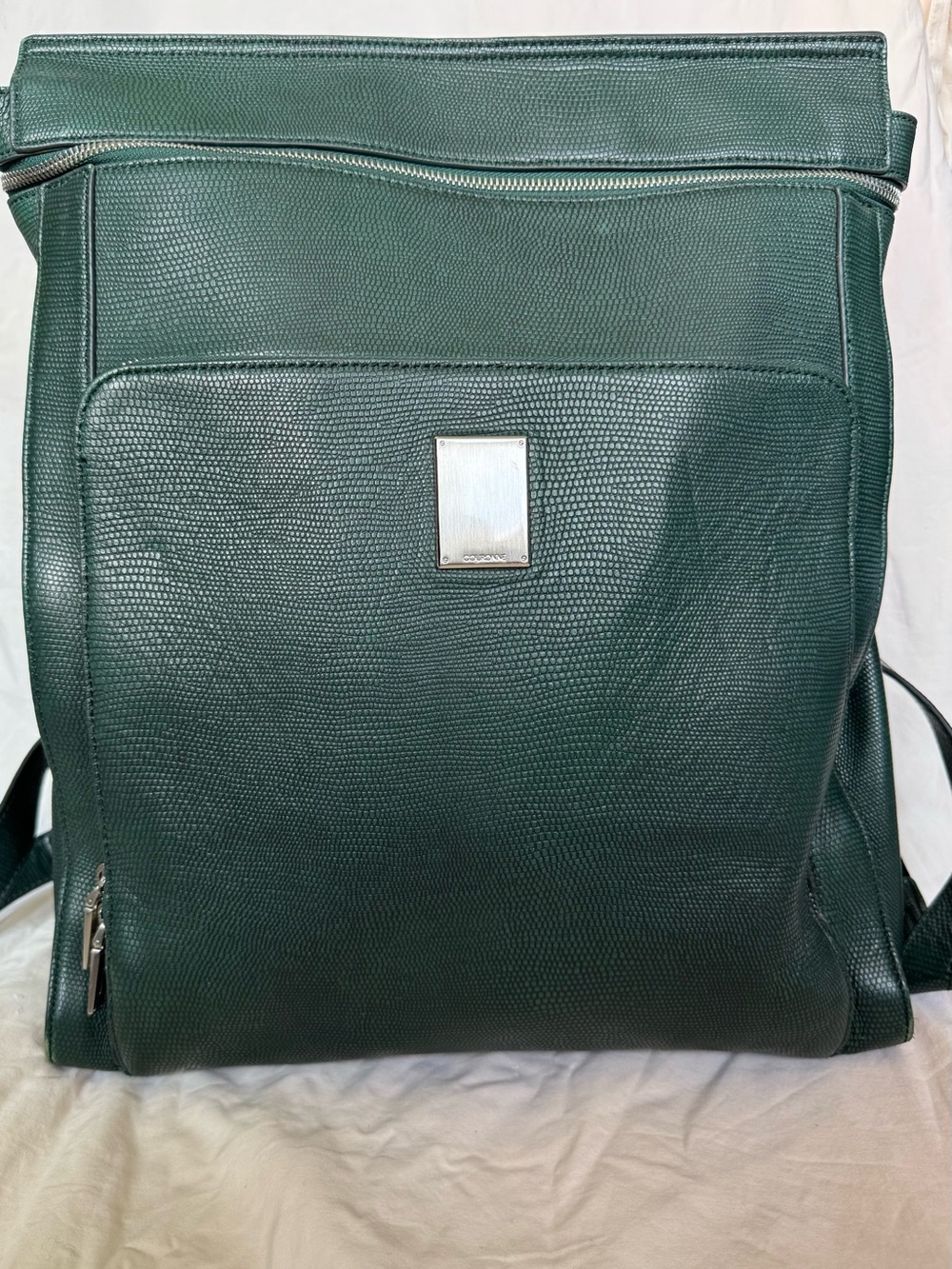 Authentic Couronne Green Lizard-Embossed Leather Backpack W/ Warranty Cards